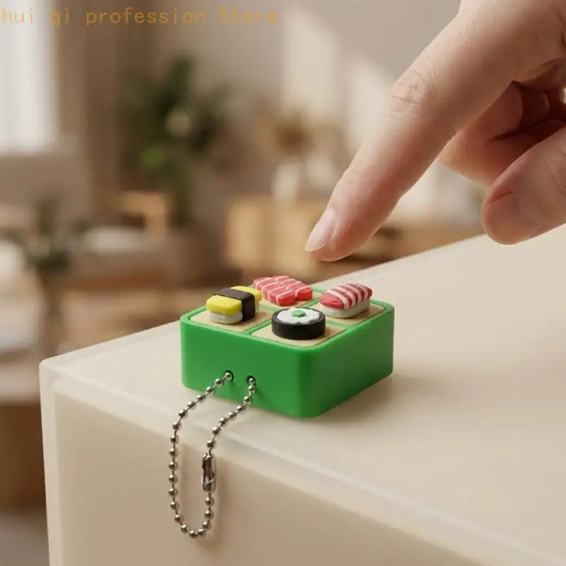 Small Sushi Box Press Keychain Toy with Button Top and Metal Chain for Desk, Bag, Pack, and Daily Travel Uses H8WE Quake