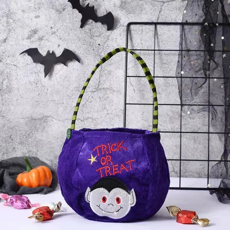 1PC Pumpkin Shaped Handheld Halloween Candy Bag Cloth Gift Sack for Children Party Scene Layout and Treat Holding Quake elf
