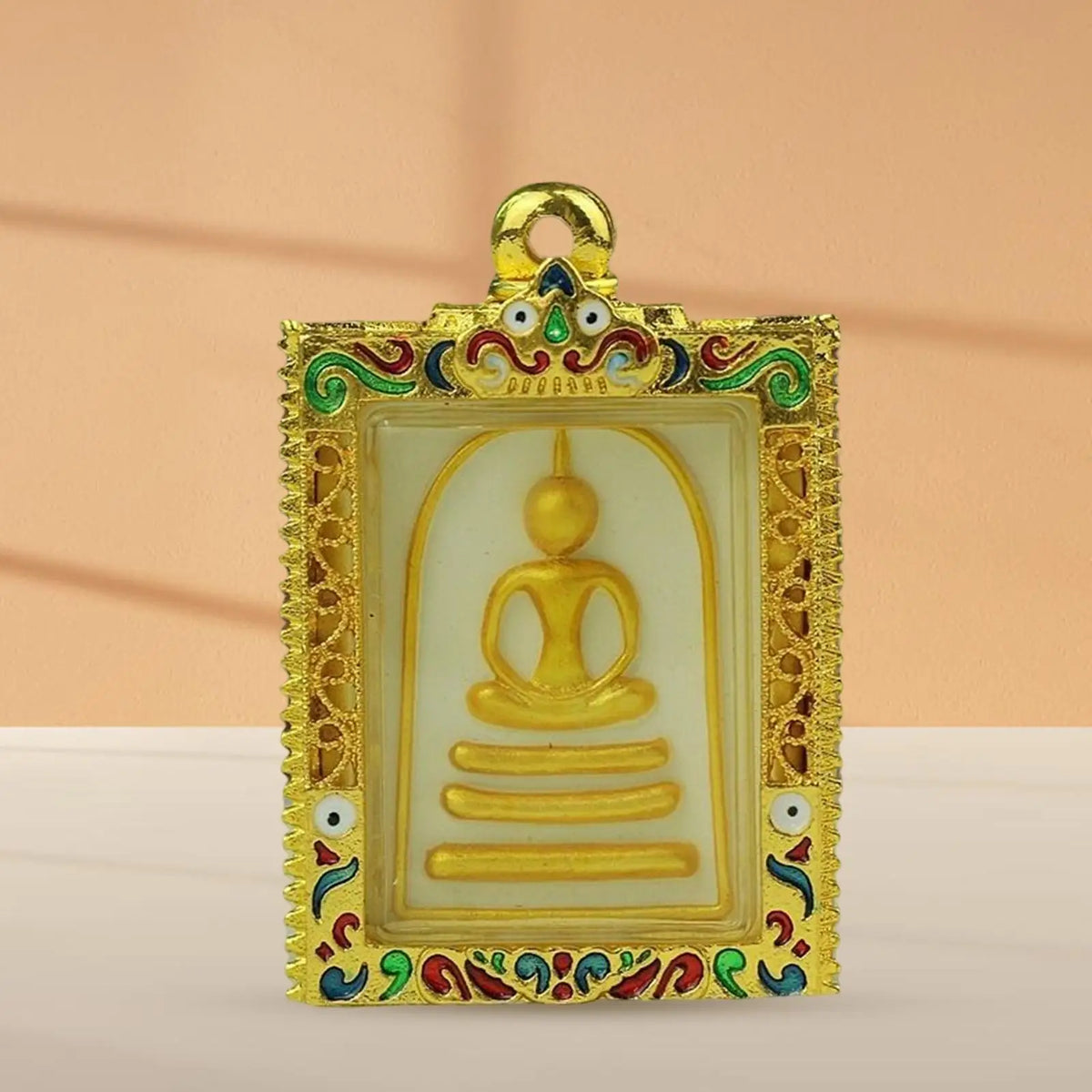 Famous Thai Pendant, Phra Somdej Toh Buddha Gift Thailand Southeast Asia Meditation Charm, for Protection Happiness Bless Wish. Quake Gold Painted