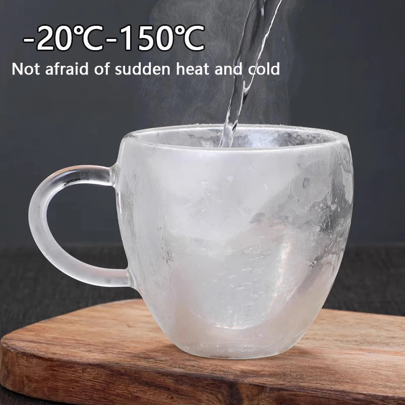 Double Wall Heart Shaped Glass Cup 150ml/250ml Borosilicate Glass Heat Resistant -20℃ to 150℃ Insulated Coffee Tea Cup Set of 2 Quake