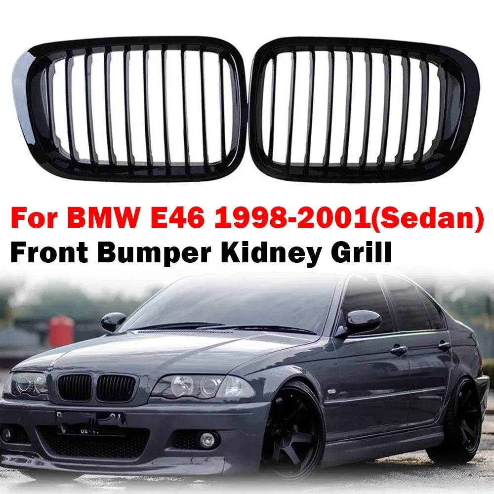 For BMW 3 Series E46 4 Doors 1998-2001 2x Car Grille Front Kidney Grill Single Line Style 51138208489 51138208490 Decoration Quake