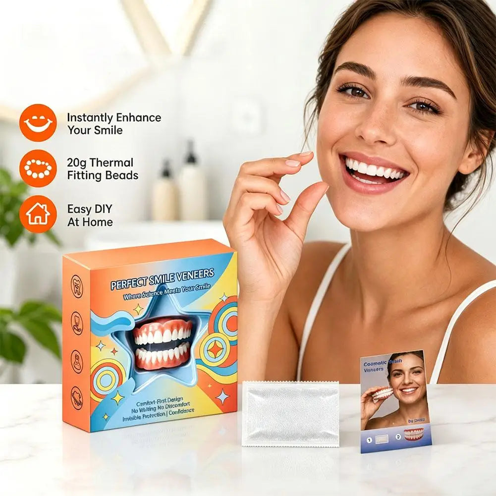 Moldable False Teeth for Women & Men, Upper & Lower Temporary Denture Set, Cosmetic Smile Kit for Missing, Chipped, Uneven Teeth Quake