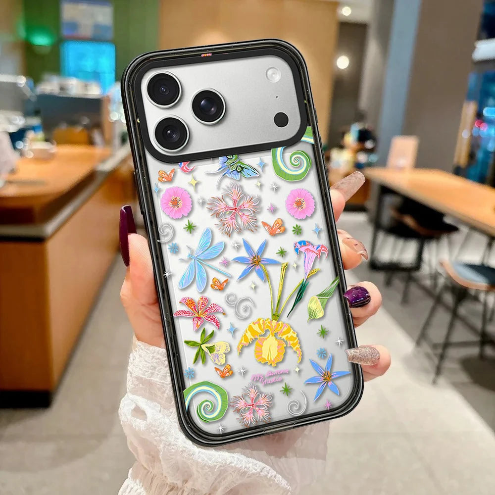 Dancing Lights Multicolor Impact Black Border Magnetic Phone Case Cover for IPhone 13 14 15 16 17 18 Pro Max Case Quake
