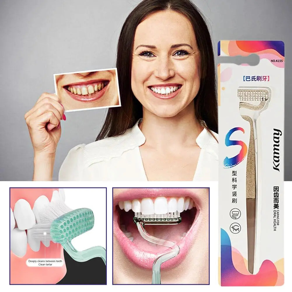 S-shaped Vertical Brushing Toothbrush Soft Bristle Teeth Gap Cleaning Tongue Scraping Gum Massage Bass Method Toothbrush For Men Quake