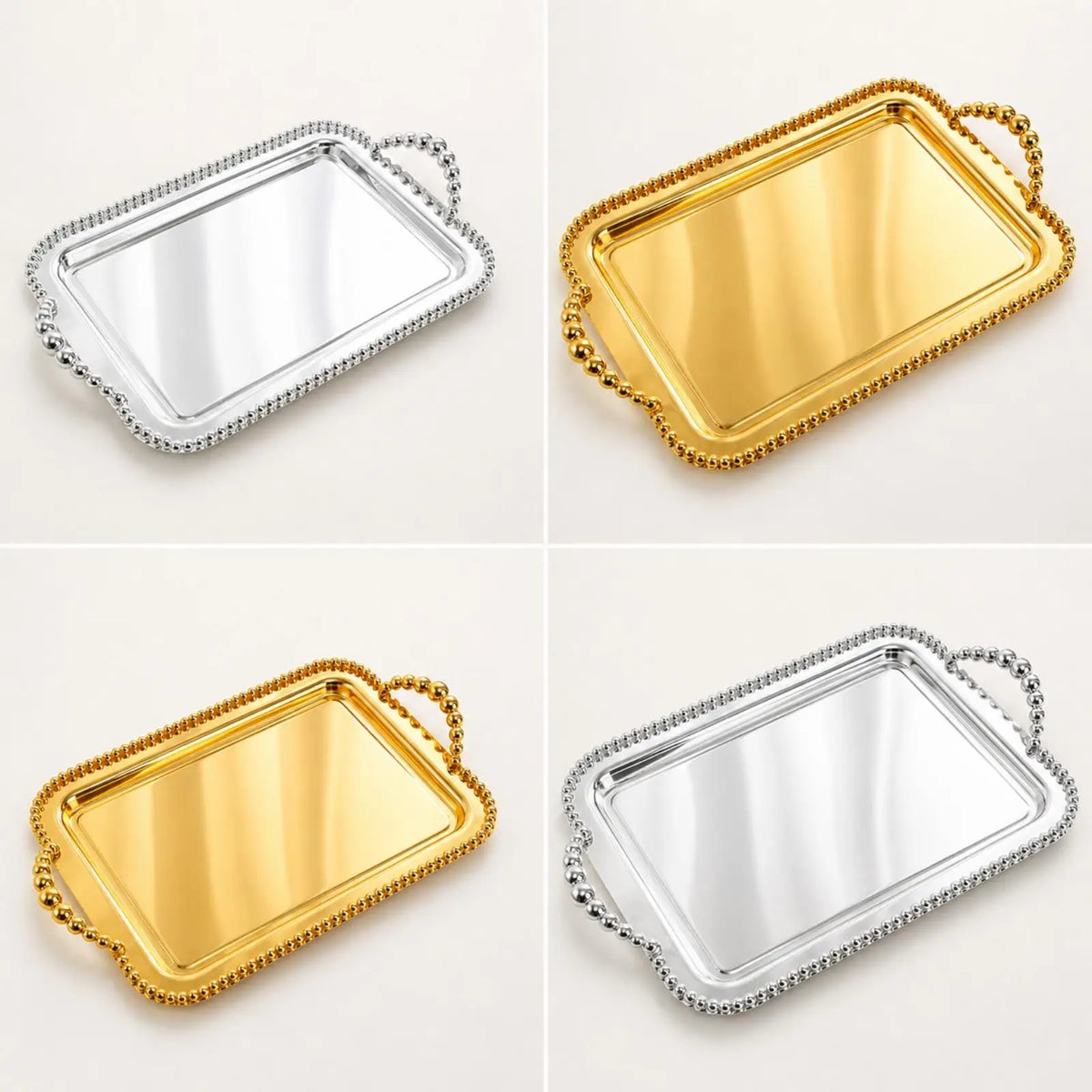 Rectangular Metal Serving Tray for Dining Table Vanity Organization Decorative Mirror Finish Gift Quake