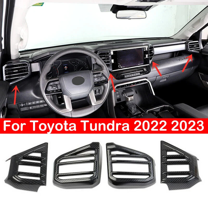 For Toyota Tundra 2022 2023 4Pcs Car Interior Front Dashboard Side Air Vent Outlet Cover Trim Sticker Carbon Fiber ABS Frame Quake Default Title