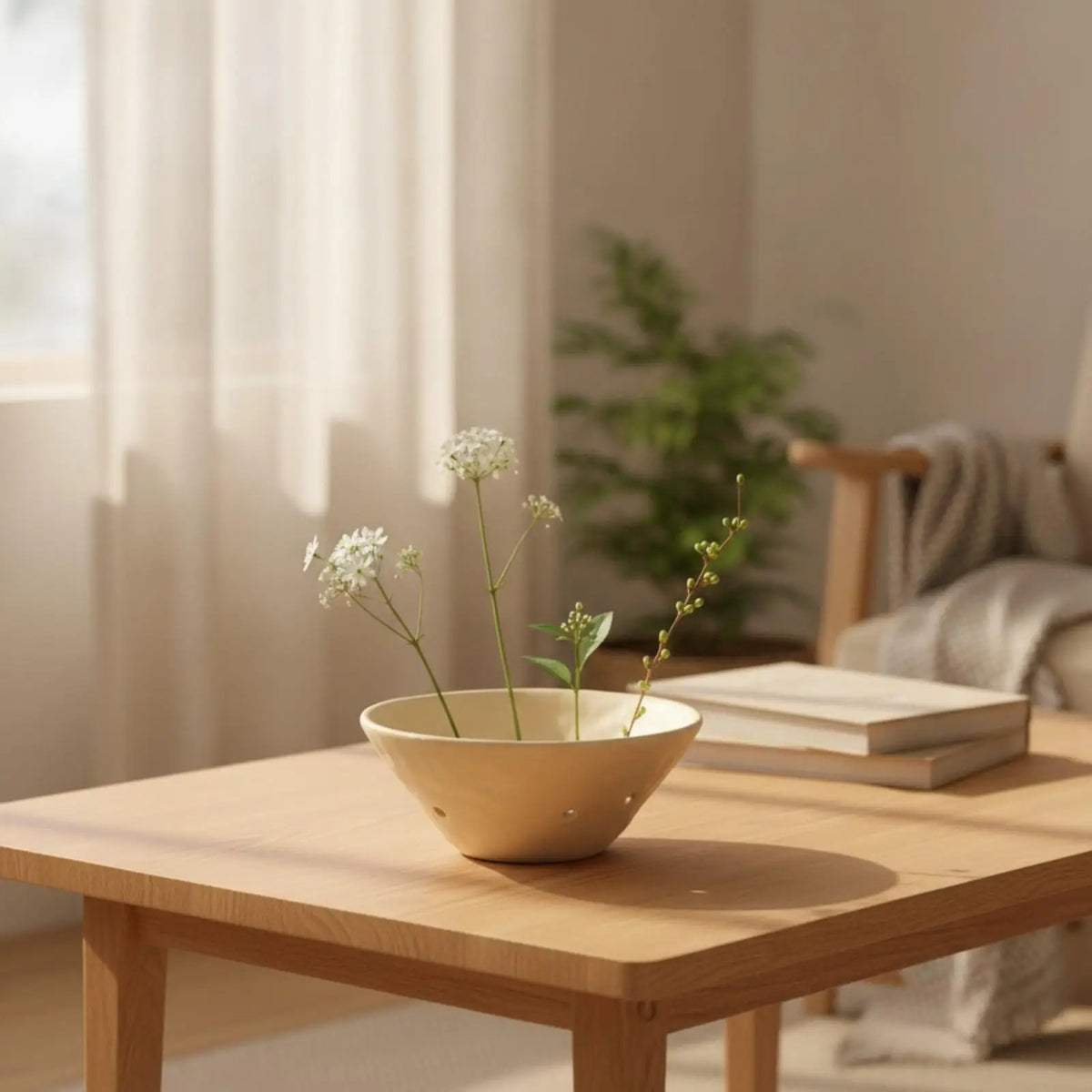 Elegant Ceramic Flower Vase with Perforated Insert for Low Profile Bouquets Living Room Table Decor Quake