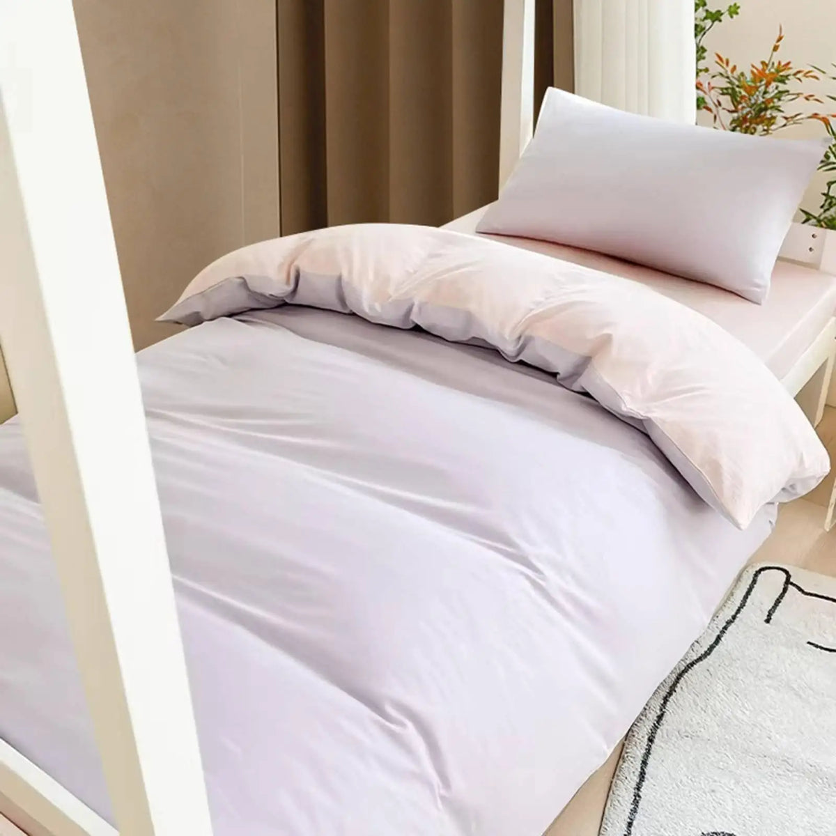 Cotton Bed in a Bag Single Size 6 Piece Duvet Set with Comforter Insert and Mattress Pad for Dorm Room Quake Purplepink