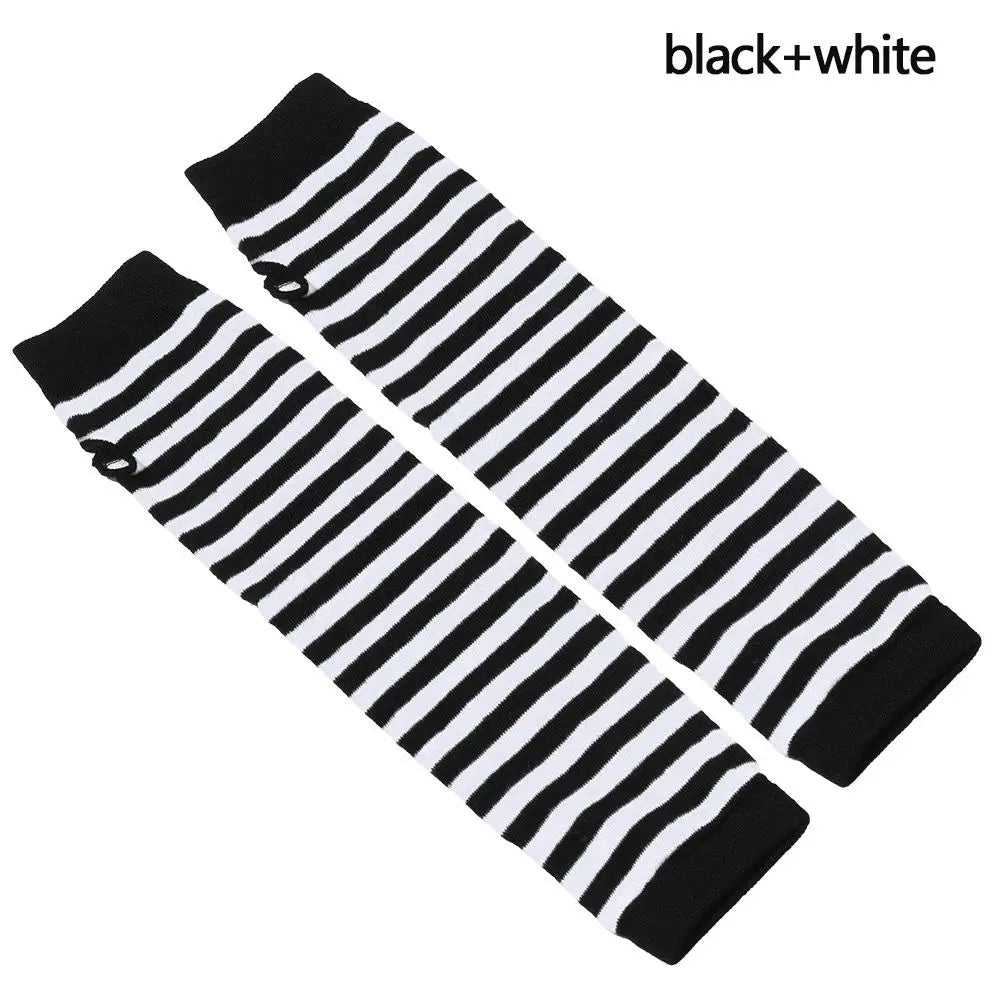 Striped Cotton Long Sleeve Fingerless Long Gloves Handschoenen Wristband Arm Warmer Elbow Mittens Quake black-white