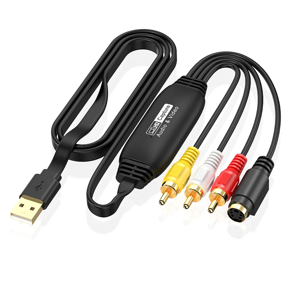 USB Video Capture Card VHS TV DVD VCR Audio Capture Adapter VHS to Digital Converter AV Recorder Video Audio Capture Box for Mac Quake Male connector