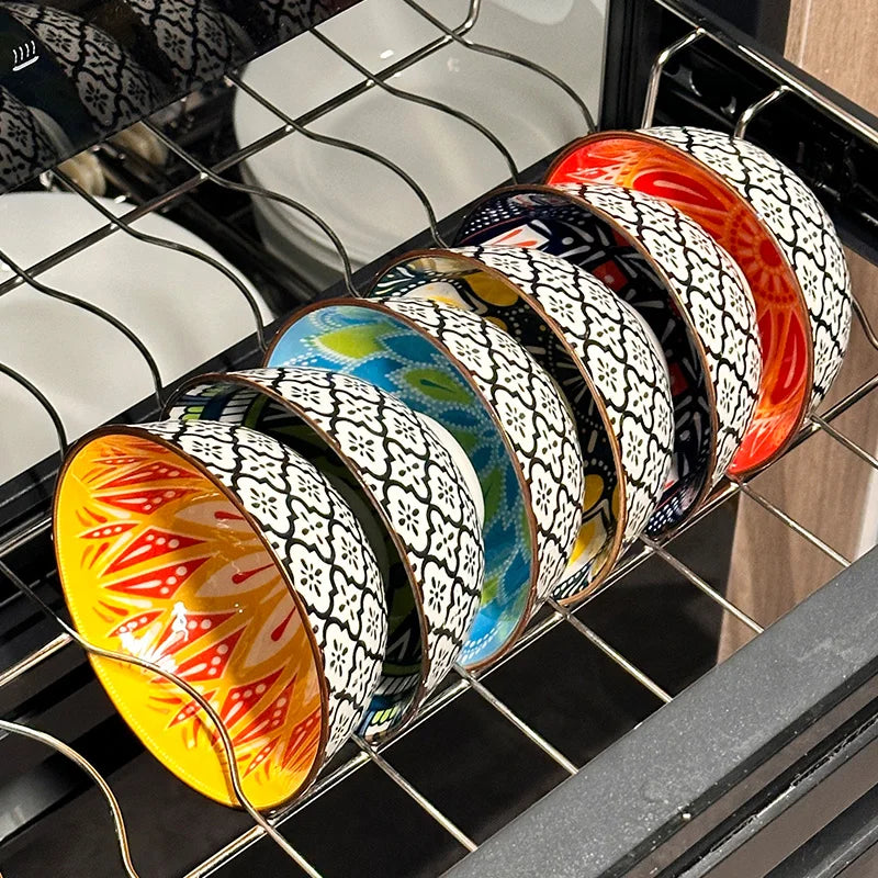 6-Piece Handmade Bohemian Ceramic Bowls Set 4.72 Inch Microwave And Dishwasher Safe for Cereal Ice Cream Pasta Optional Gift Box Quake