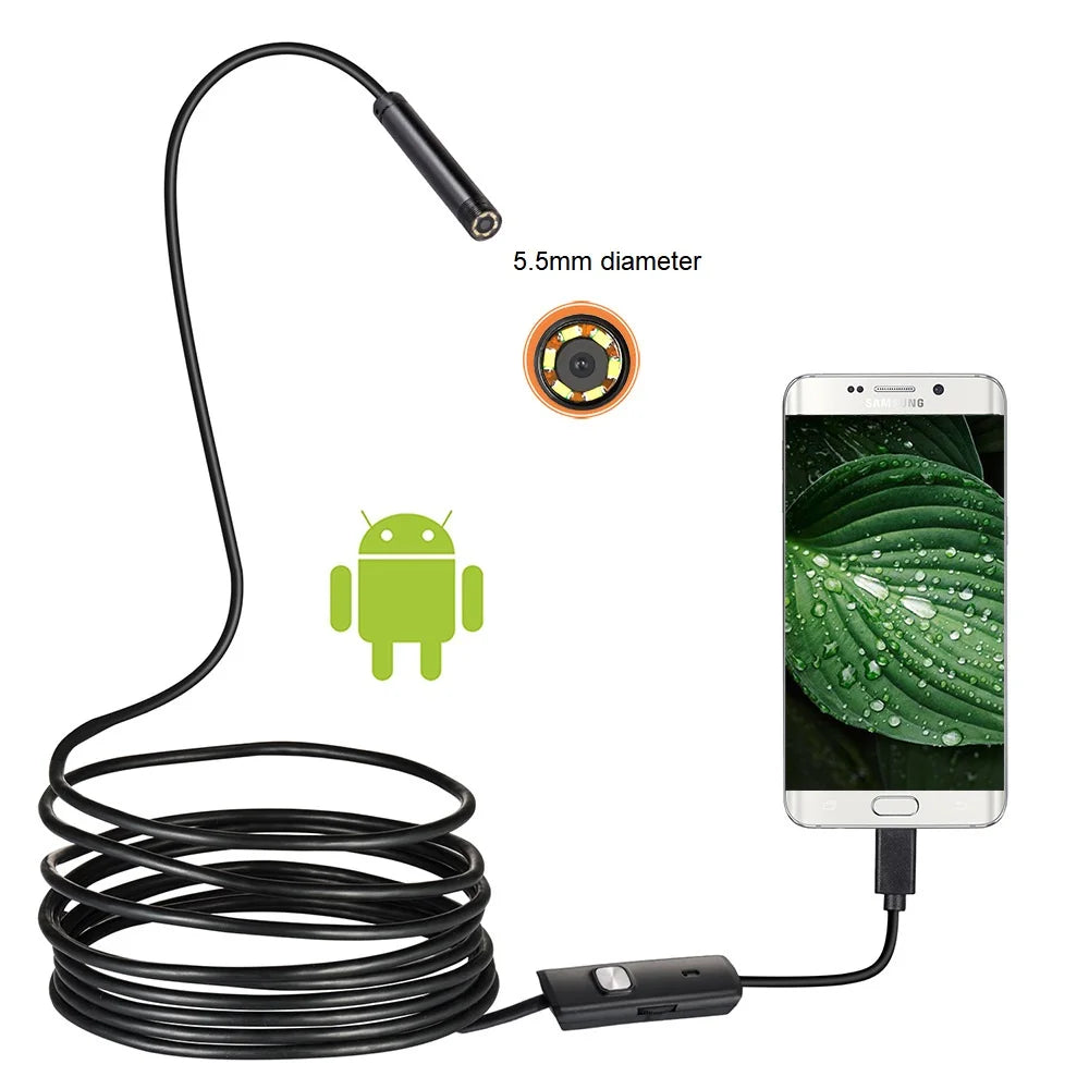 USB Endoscope for OTG Android Phone 5.5mm Borescope Inspection Snake Camera IP67 Waterproof with 6 LED Lights For Type C Quake