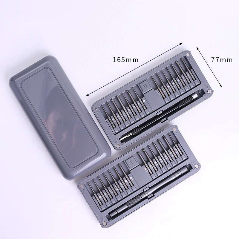 30-in-1 S2 Long Bits Screwdriver Set Magnetic Storage Case Professional Pry Tool Quake Gray