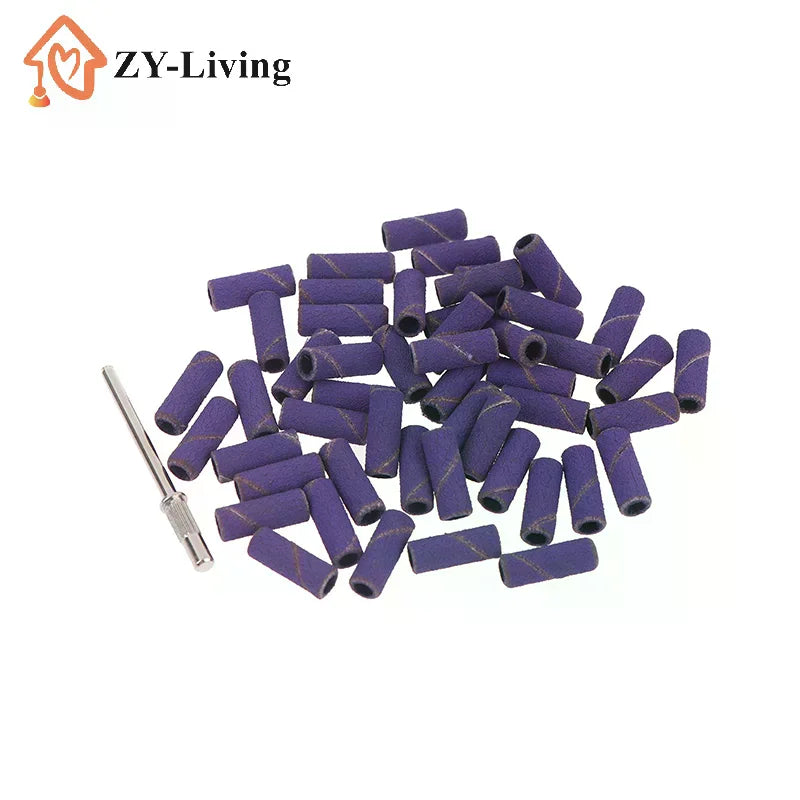 50PCS Tapered Nail Sanding Bands With Metal Mandrel, Purple 240 Fine Grit Sanding Bands For Nail Drill Manicure Quake