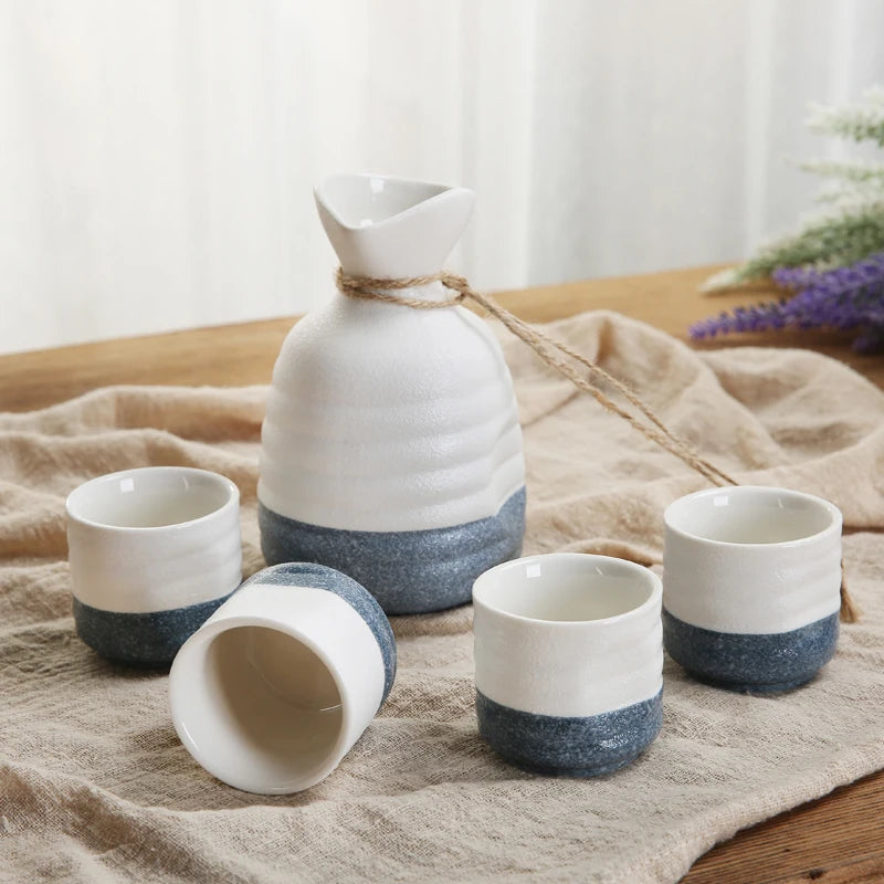 Japanese Snowflake White Wine Pot Glass Sake Set Hot Wine Pot Wine Cup Household Wine Heater Quake