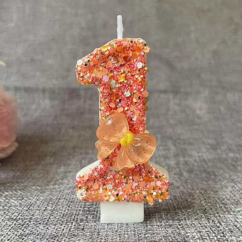 Birthday Candle Bow Orange Creative Ceremony Surprise Digital Decoration Candle Flower Style Quake