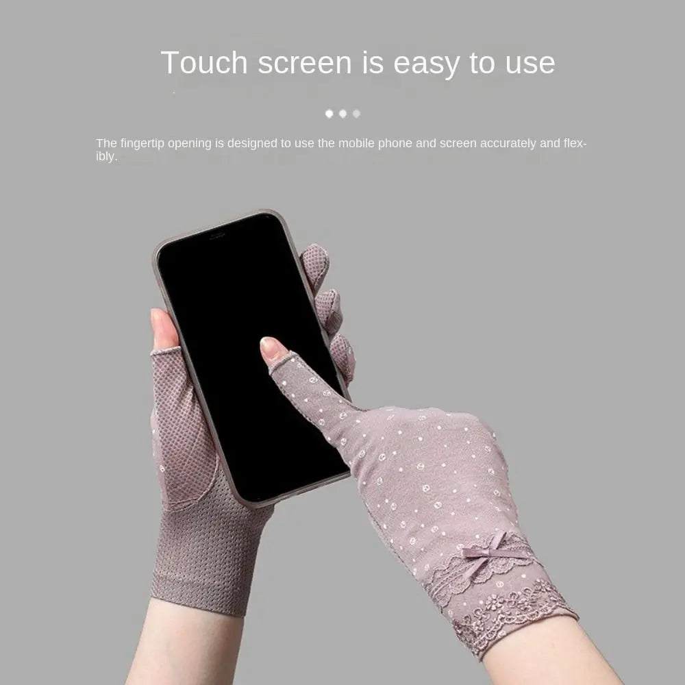 Summer UV Protection Sunscreen Gloves Lace Thin Anti-UV Mittens Elastic Slip Resistant Sun Protection Gloves Women Girls Quake