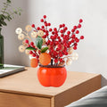 Chinese Lunar New Year Decoration Fake Flower Blessing Bucket Artificial Berry Branches for Restaurant Home Birthday Office Quake Tangerine