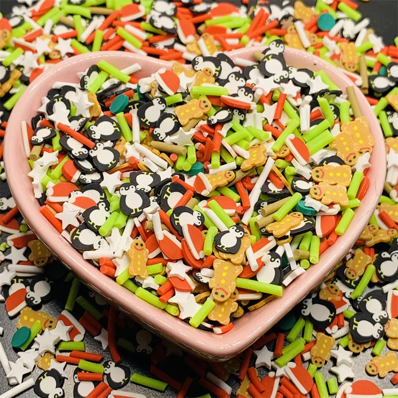100g/Lot Pink Christmas Themed Snowman Clay Gingerbread Man Slices Mixture Rhinestone Candy Sprinkles for Decoration DIY Crafts Quake 14