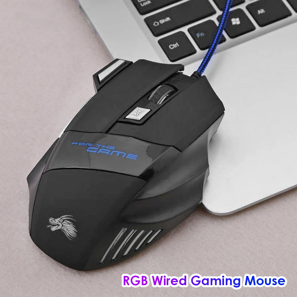 Wired Gaming Mouse 7 Button Backlit 5500 DPI Adjustable Optical PC Gamer Mice Quake