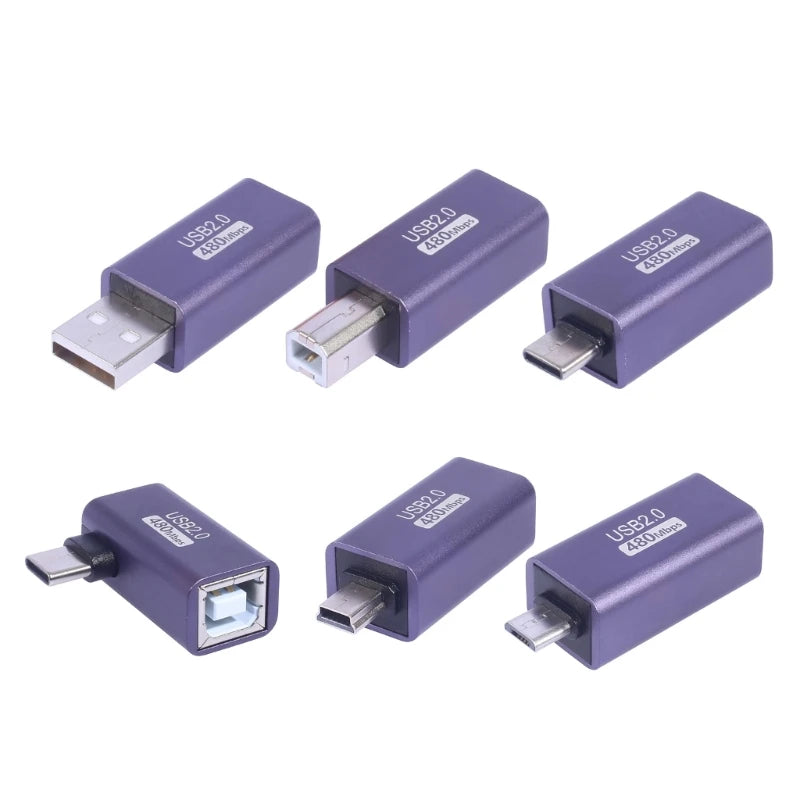 USB/USB B/Type C/Minis USB/MicroUSB Male Male Convert Connectors Support Data & Charging for Printers/Scanner K1KF Quake