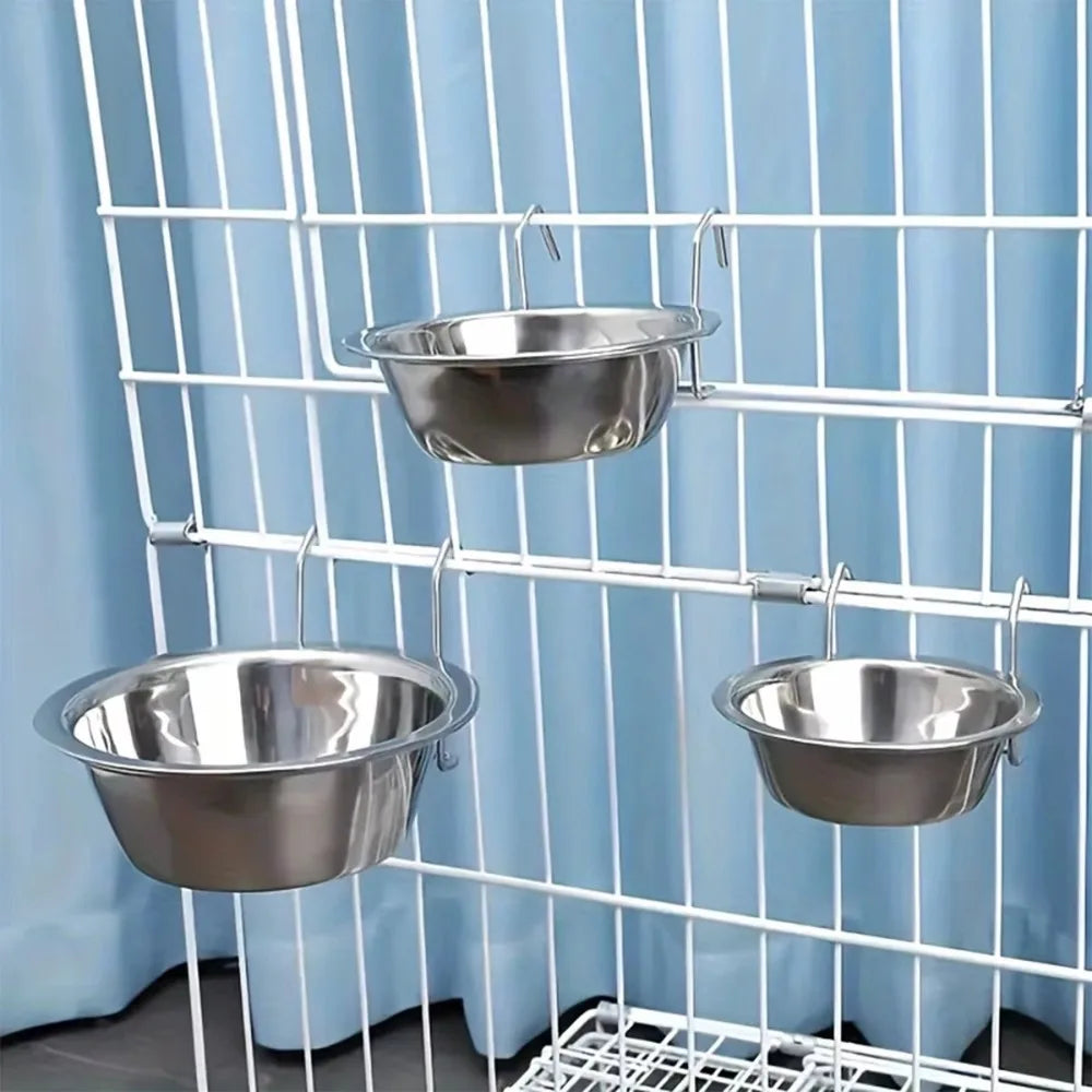 Durable Stainless Steel Hang-on Pet Bowl Big Capacity Stationary Dog Bowl Pet Feeding Tool Travel Quake