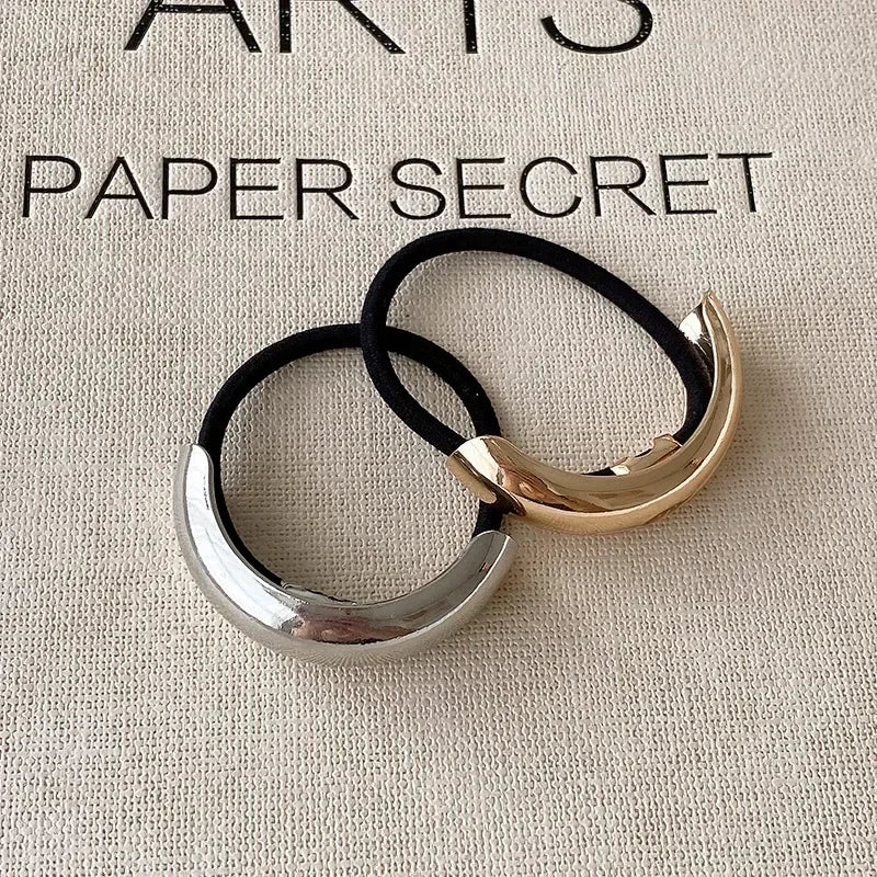 Ladies Gold Sliver Hair Bands Ponytail Rings Cover Cuff Wrap Holder High Elastic Rope Band Gift Geometric Round Hollow Hair Rope Quake