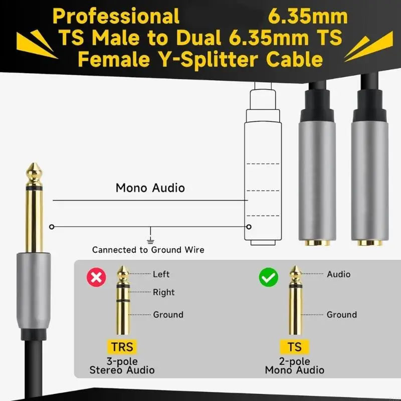 Single Channel 6.5mm Y Splitter Cable Connectors Wire Line Connection Device To Two Speakers Or Mixers K1KF Quake CN