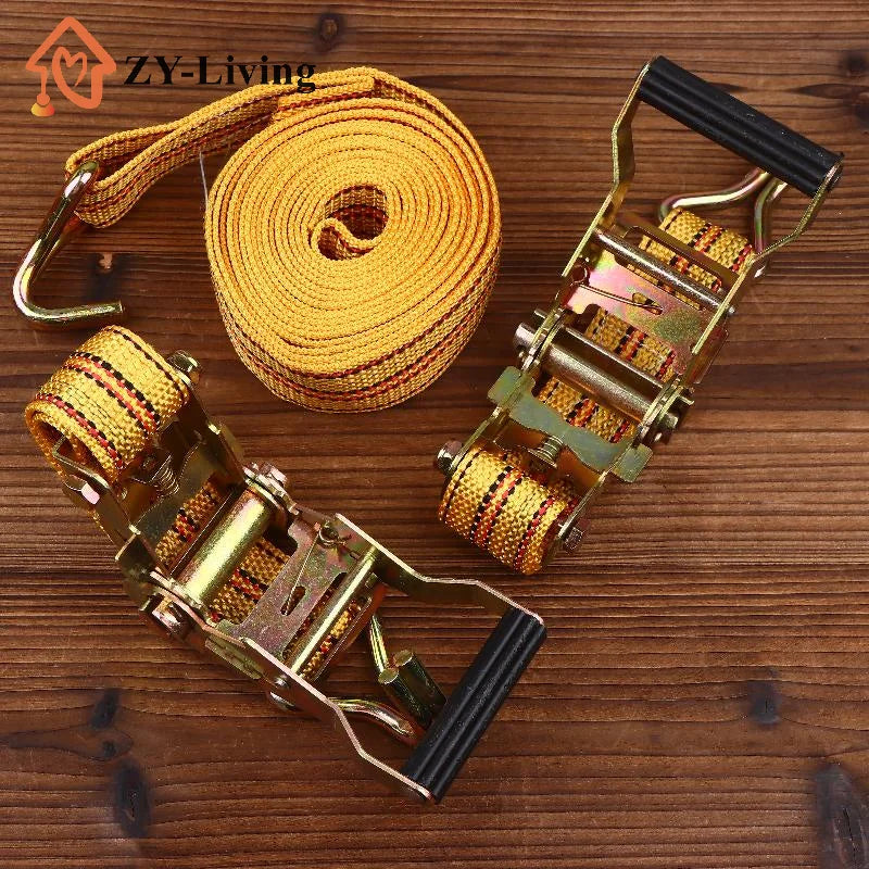 1Pce Heavy Duty Ratchet Tie Down Straps 2/3/4/6M Long Double Hook Lashing Belt For Truck Cargo Securing Transport Binding Quake