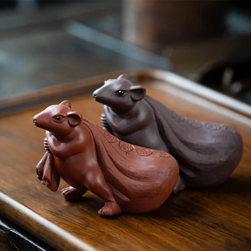 Zisha Tea Pet Mouse Figurine Sculpture Money Bag Mouse Tea play Tea Table Чайные украшения Quake