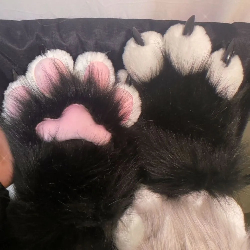 1Pc New Plush Cosplay Cat Paw Glove Thicken Cartoon Cat Claw Mittens Squeaking Animal Cosplay Glove Props Quake