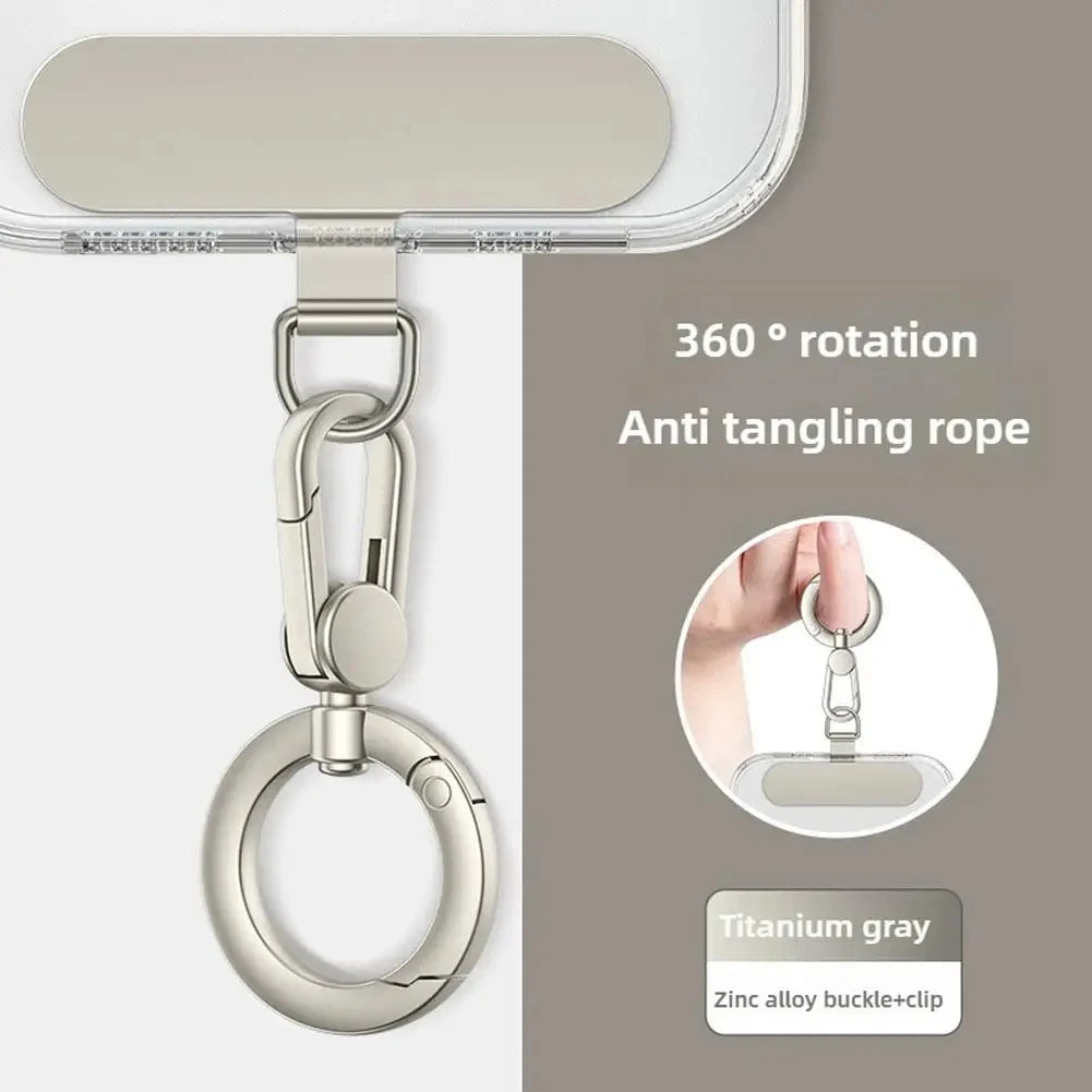 Metal Phone Lanyard Gasket Patch Rotatable Metal Buckle Hanging Steel Clip Card Cord Tab Mobile Phone Accessories Quake Silver / Gray