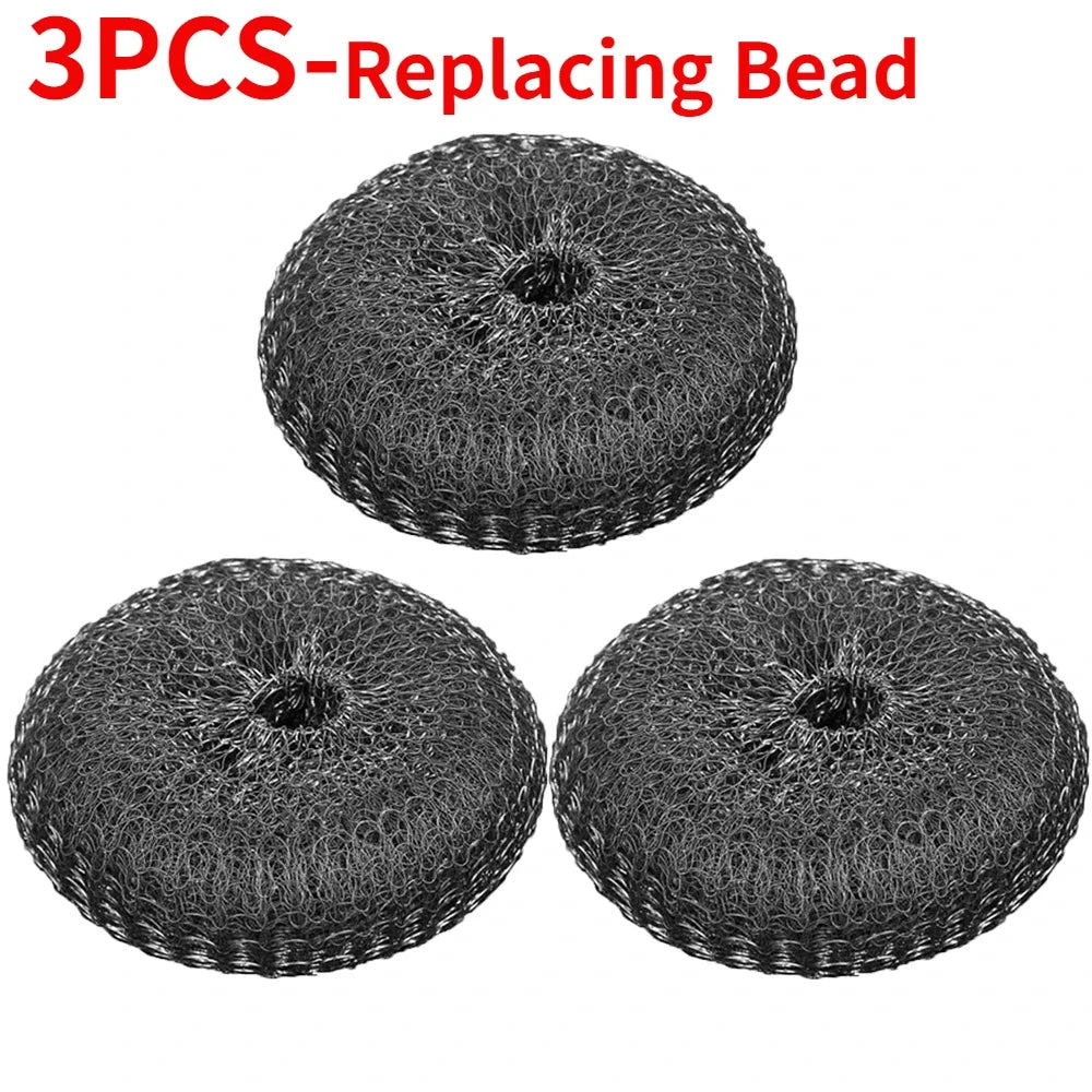 Steel Wire Ball Pot Brush Kitchen Pan Dishes Cleaning Brush Long Handle Metal Wool Scourer Strong Decontamination Cleaning Brush Quake 3PCS-Replacing Bead