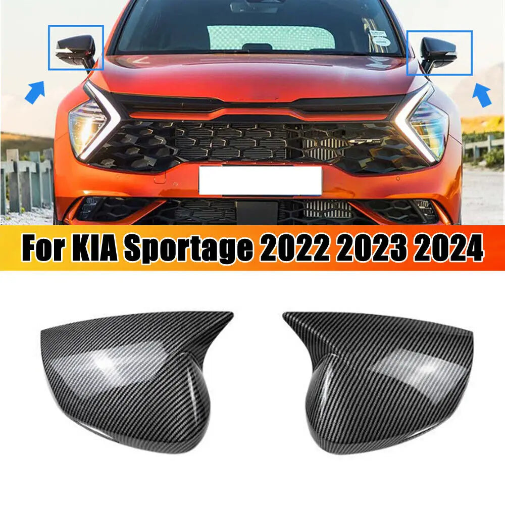 For Kia Sportage 2022-2024 Car Sticker Rearview Side Mirror Cover Wing Cap Exterior Door Rear View Case Trim Carbon Fiber Look Quake