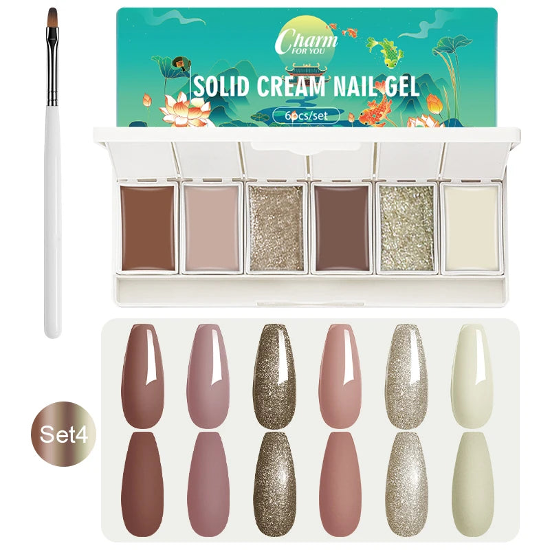 6 Colors Solid Nail Gel Nail Art Polish Gel Colorful Nail Varnish Nail Gel Polish Palette Manicure Canned Cream Nail Glue Quake Set 04-C017-C024
