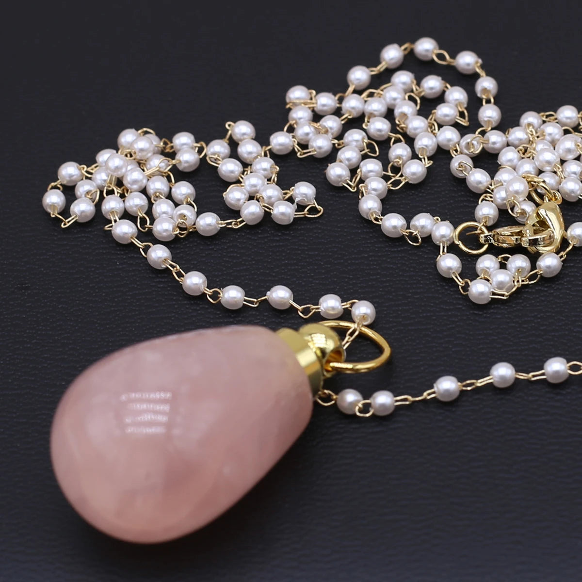 Spring Sweater Chain Perfume Bottle Necklace Pendant Natural Rose Quartz Bottle For Women Christmas Halloween Gift Chain 80cm Quake 19x35mm