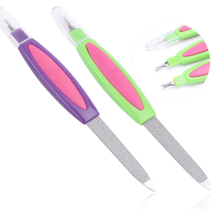 Multi-functional Stainless Steel Nail File Buffer Double Side Grinding Rod Manicure Pedicure Scrub Nails Art Cuticle Pusher Tool Quake B-1Pcs Random Color