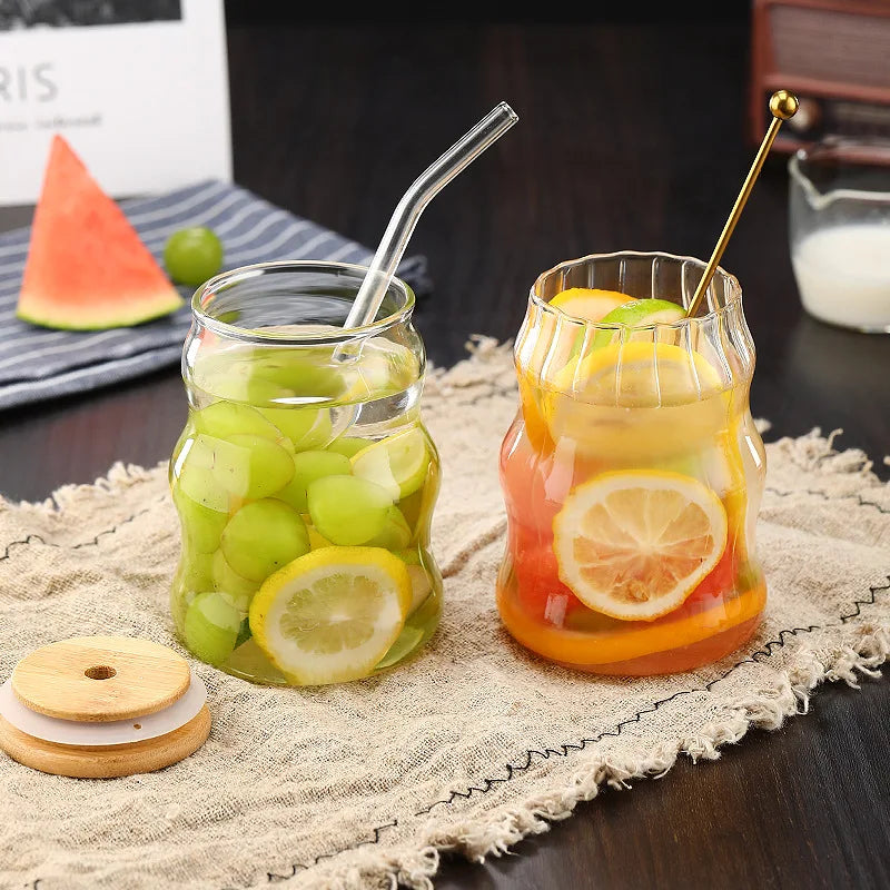 YWDL 1/2pcs 500ml Glass Tumblers Cups With Straw Mason Jar Clear Juice Coffee Milk Cup With Bamboo Lids Drinkware Quake