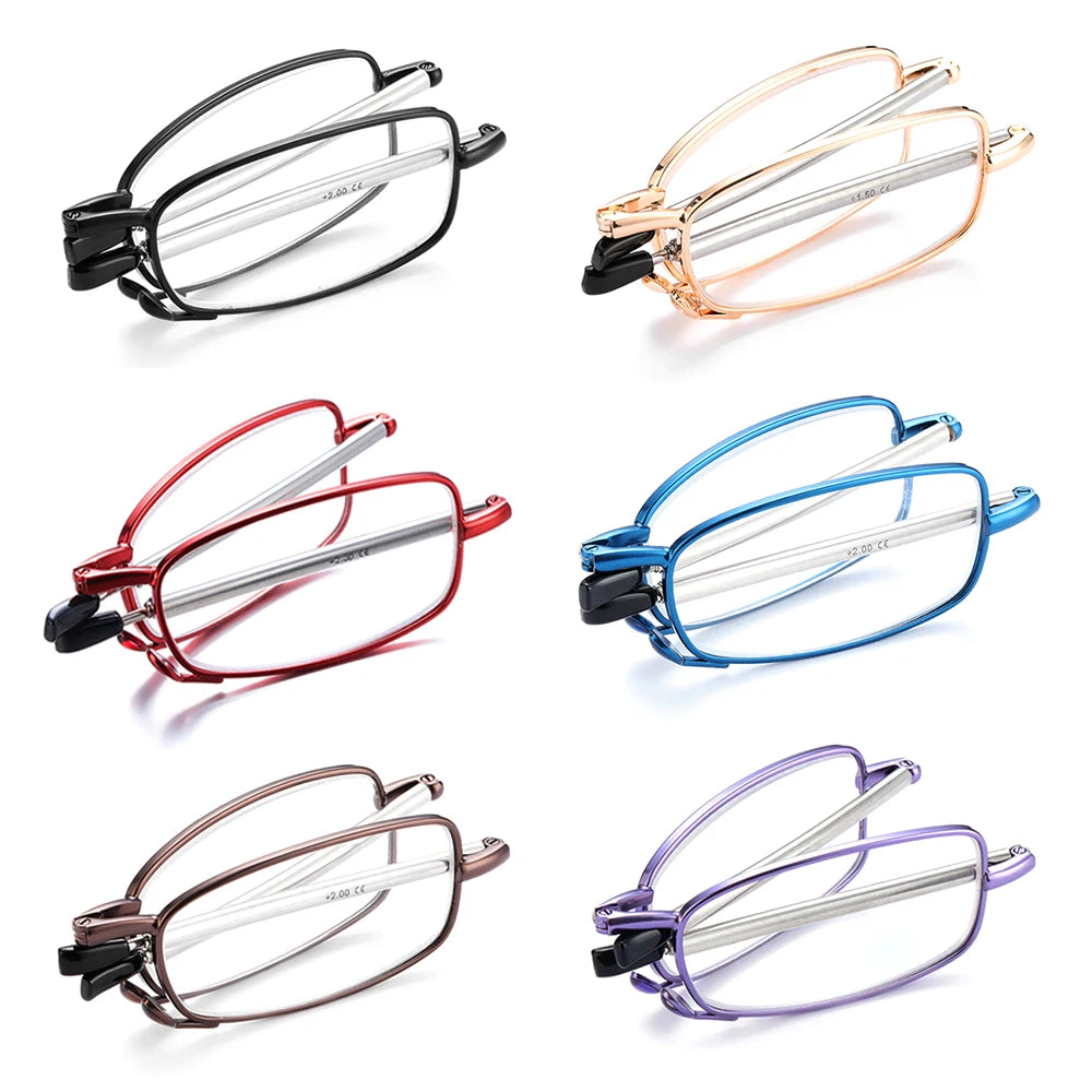 Portable Folding Reading Glasses for Men Women Telescopic Legs Rotation Presbyopia Eyeglasses Fashion Metal Frame Reader Eyewear Quake