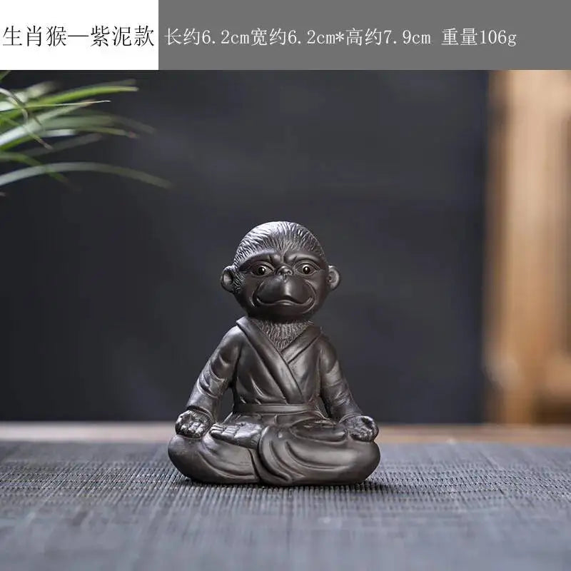 Zisha Twelve Zodiac Creative Tea Pet Ornaments Nurturable Tea Play Tea Accessories Cute Zodiac Small Ornaments Quake Purple Clay x Monkey