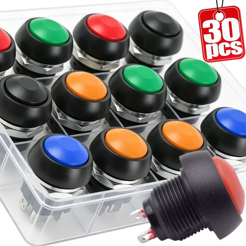 30/1PCS PBS-33B Momentary Push Button Switch with Metal Installation Nut Waterproof Colorful Control Panel Light Button Switch Quake