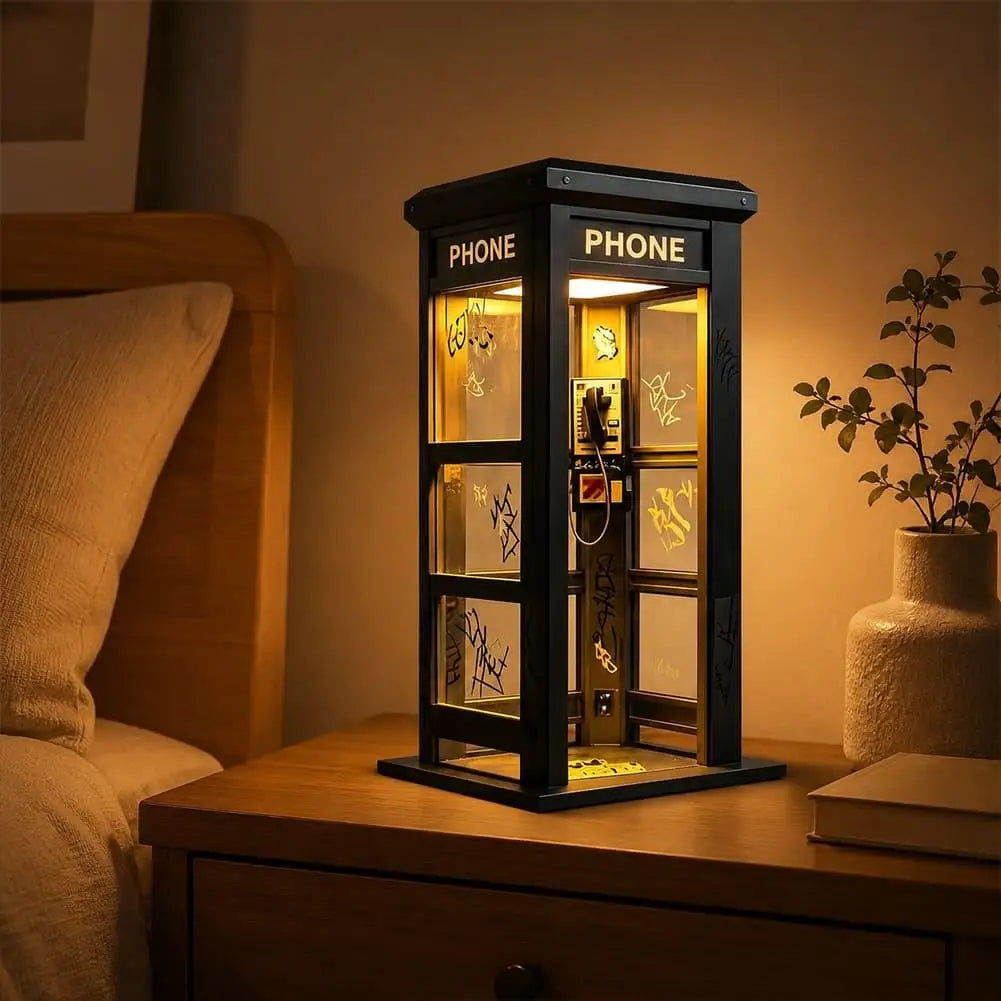 Vintage Phone Booth Table Lamp Retro Urban Street Night Light Warm Amber Desk Lamp Desktop Ornament for Home Coffee Corner Decor Quake