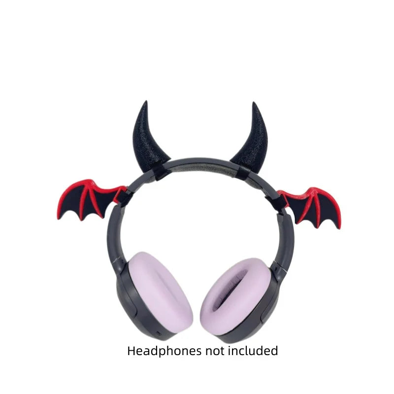 Halloween Decorations Devil Horns and Wing, Headphone Decorations, Devil Horns & Wing 3D Detachable Headphone Decorations Quake black red