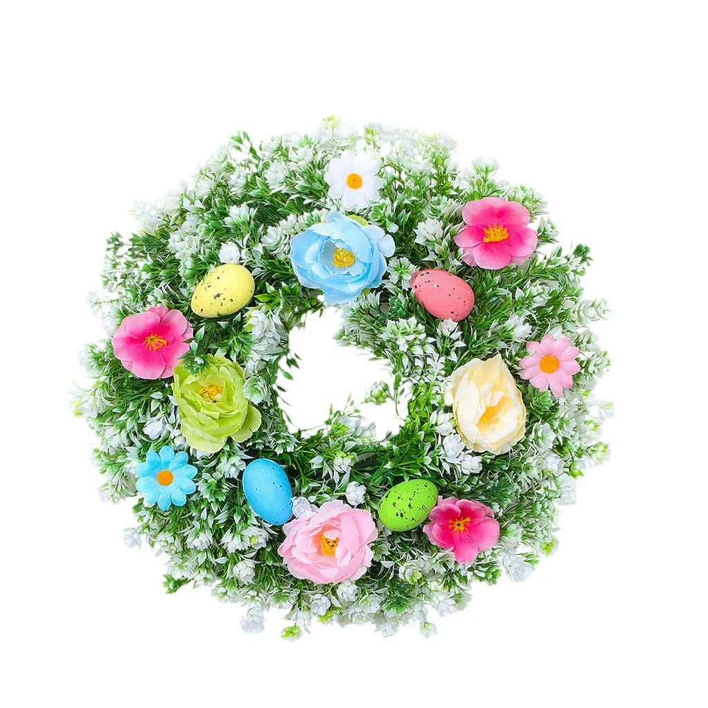 Easter Egg Artificial Flower Wreath Door Hanging Decor with Leaves for Home Indoor Outdoor Window Quake