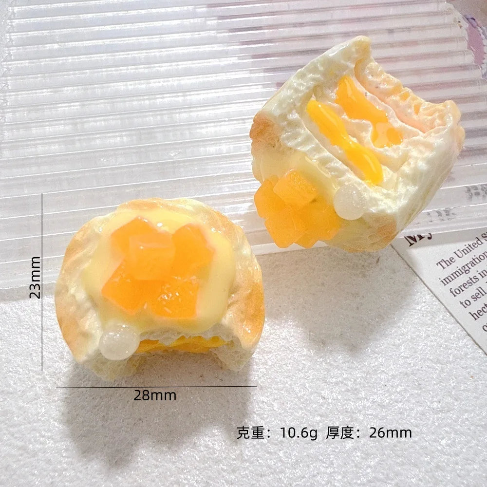 10Pcs Resin Kawaii Sweet Bread Cream Cakes Flatback Simulation Food For Hair Bows Cabochon DIY Crafts Decoration Accessories Quake orange