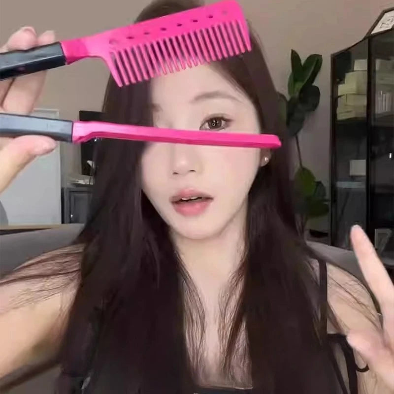 Plastic V-shaped Straight Hair Comb Salon Hair Straightener Quick Hair Styling Tools Portable Professional Hairdressing Comb Quake