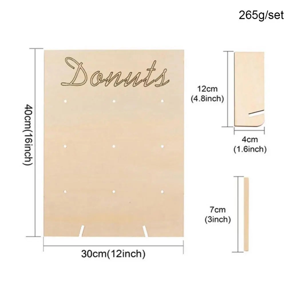 Doughnut Sweet Cart Treat Stand Wooden Donut Plank Rack with 9 Pegs Dessert Board Cake Stand Decoration for Bridal Shower Quake