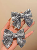 2pcs Gold Silver Bow Hair Side Clips Fashion Sweet Duckbill Clips Hair Styling Accessories Suitable for Women Girls Daily Wear Quake shiny sliver