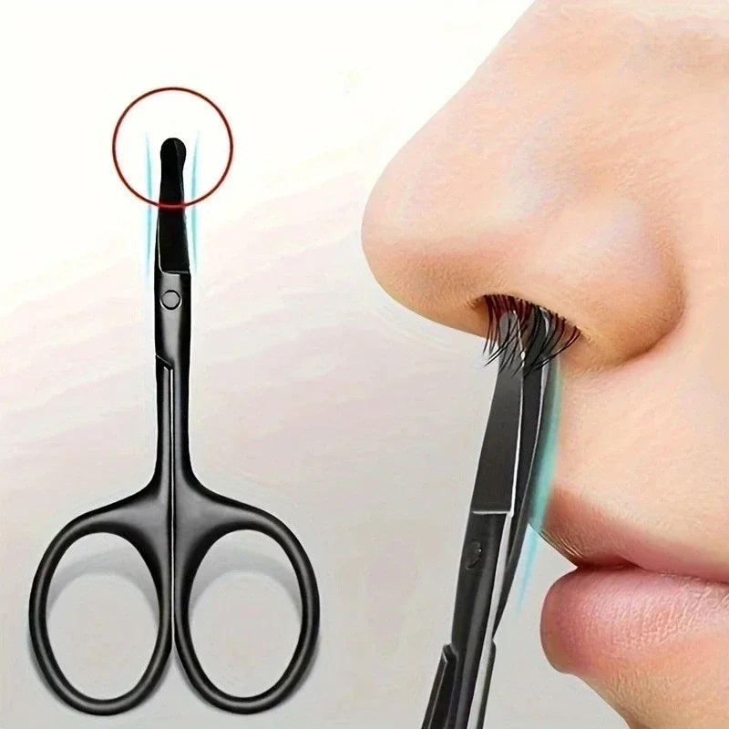 1PC Silver Mirror Light Black Round Head Safety Nose Hair Scissors Neutral Stainless Steel Scissors eyebrow scissors Quake Silver-1Pcs