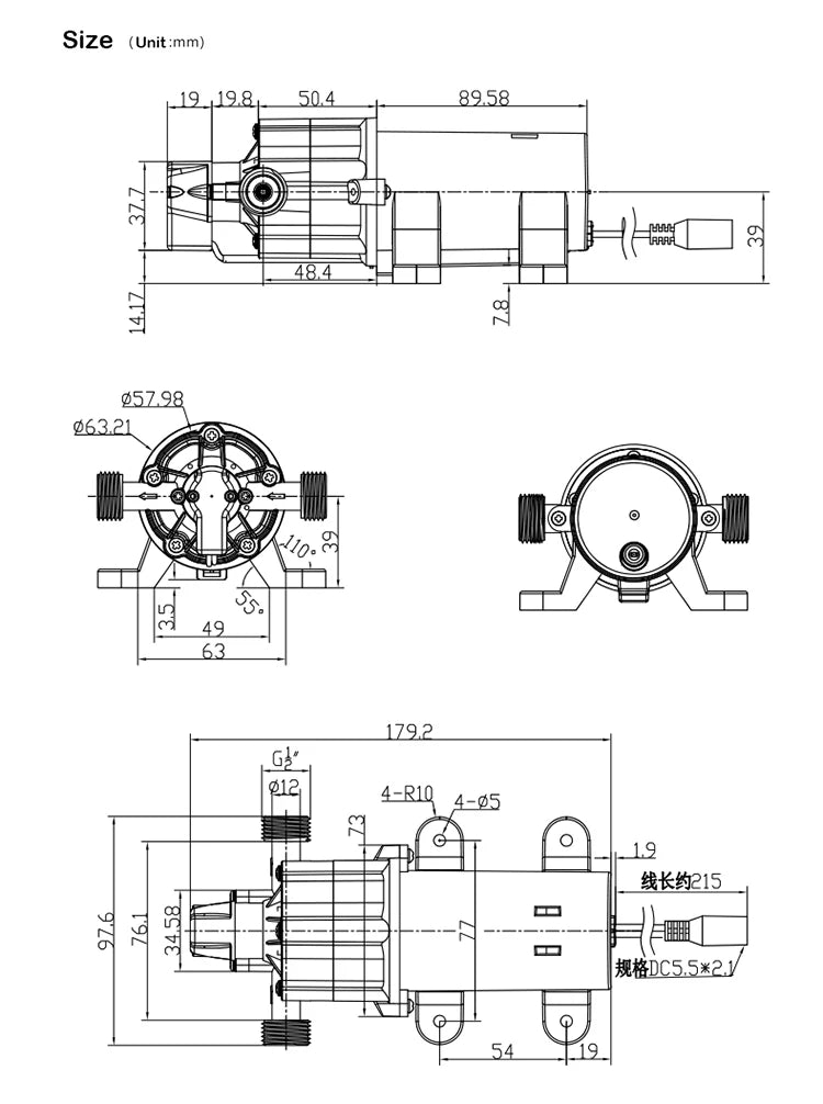 W0442(2)YD-24-80MX 24V 80W Mini Diaphragm Pump Food Grade Low Noise for Juicer & Clean Water Electric Water Pump Low Pressure Quake